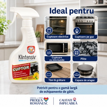 Soluție curățare cuptor Klintensiv, degresant profesional pentru grăsime arsă și depuneri carbonizate, pentru cuptoare, plite, tăvi, grătare și inox, 500 ml, 4x Stickere - Img 4