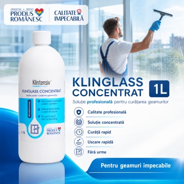 Soluție curățare geamuri Klintensiv Klinglass Concentrat, detergent profesional concentrat pentru sticlă, vitrine, ferestre, oglinzi și suprafețe lucioase, uscare rapidă, fără urme, 1 L, 4x Stickere - Img 2