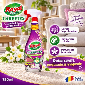 Soluție pentru Covoare și Tapițerii Royal Hygiene Carpetex, Curăță în Profunzime, Revigorează Culorile, Parfumează Țesăturile, Fabricat în România, 750 ml - Img 5
