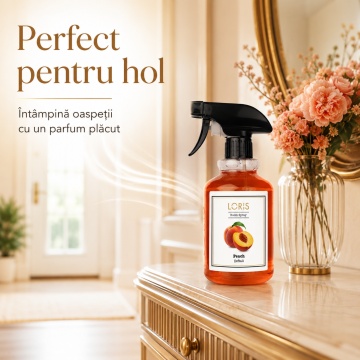 Spray Odorizant Loris Pafum Peach, 500 ml, pentru Cameră, Hol, Baie și Auto, Aromă de Piersică - Img 3