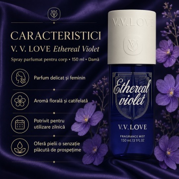 Spray Parfumat pentru Corp V.V. Love Ethereal Violet, 150 ml, Damă, Aromă Florală și Catifelată de Violetă - Img 2