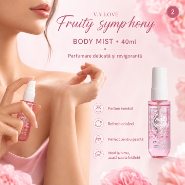 Travel Kit V.V. Love Family Symphony, Set Damă cu Body Mist 40 ml, Shower Gel 90 ml și Body Cream 50 ml - Img 2