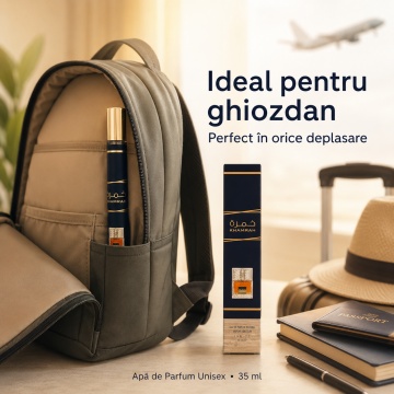 Apă de Parfum Khamrah Lattafa 35 ml, Unisex, Aromă Oriental Dulce, Format Compact, Note de Scorțișoară, Nucșoară, Bergamotă, Curmale, Pralină, Vanilie, Tonka și Amberwood - Img 5