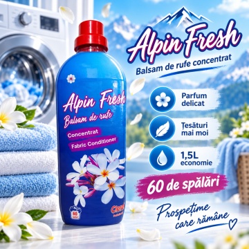 Balsam de Rufe Concentrat Cloret Alpin Fresh, Fabric Conditioner, 60 Spălări, Prospetime Alpina, Fabricat în România, 1.5L - Img 2