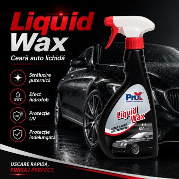 Ceară auto lichidă PRO X Liquid Wax, soluție pentru luciu intens și protecție caroserie, efect hidrofob, protecție UV, aplicare pe suprafețe umede, 500 ml, 4x Stickere - Img 2