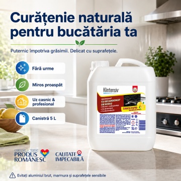 Degresant cu bicarbonat de sodiu Klintensiv, soluție profesională pentru grăsime arsă, pete și murdărie persistentă, fără parabeni, coloranți sau parfumuri artificiale, pentru bucătărie și suprafețe lavabile, 5 L, 4x Stickere - Img 6