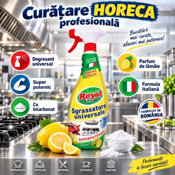 Degresant Universal Royal Hygiene Sgrassatore Universale cu Bicarbonat, Degresant Universal Super Puternic, Parfum Lămâie, Formulă Italiană, Curățare Profesională HoReCa, Fabricat în România, 750 ml - Img 2