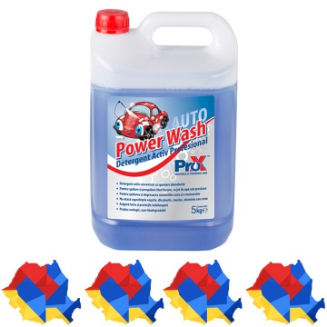 Detergent activ concentrat PRO X Power Wash, spumă activă pentru spălare auto cu presiune înaltă, curățare rapidă caroserie, luciu și protecție, 5 kg, 4x Stickere