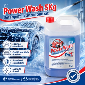 Detergent activ concentrat PRO X Power Wash, spumă activă pentru spălare auto cu presiune înaltă, curățare rapidă caroserie, luciu și protecție, 5 kg, 4x Stickere - Img 2