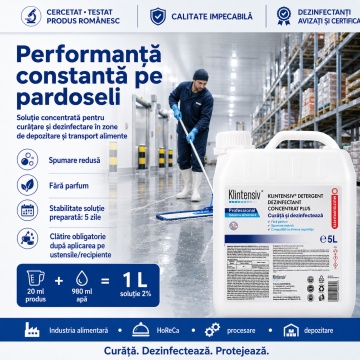 Detergent dezinfectant concentrat Klintensiv Plus, pentru HoReCa, bucătării industriale, depozite și producție alimentară, biodegradabil peste 90%, canistră 5 L, 4x Stickere - Img 4