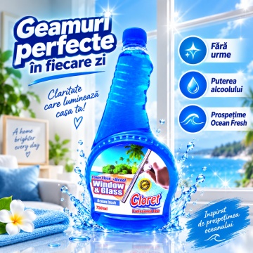 Detergent geamuri Cloret Window & Glass – Ocean Fresh (rezervă), 750 ml - Img 2