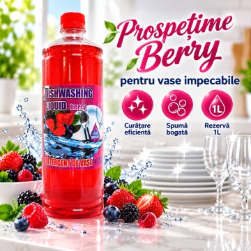 Detergent lichid pentru vase Cloret Dishwashing Liquid Citrus – aromă Berry, rezervă 1 L - Img 2
