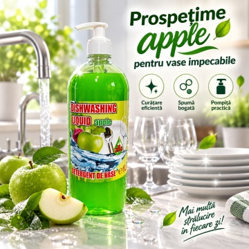 Detergent Lichid pentru Vase Cloret Dishwashing Liquid Citrus, Degresare și Curățare Eficientă, Aromă Apple, 1 L - Img 2