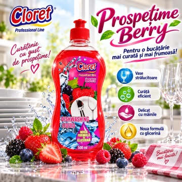 Detergent Lichid pentru Vase Cloret Dishwashing Liquid Citrus, Degresare și Curățare Eficientă, Aromă Berry, 500 ml - Img 2