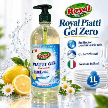 Detergent Vase Profesional Concentrat Royal Hygiene Piatti Zero, Concentrat HoReCa, Fără Parfum și Coloranți, cu Bicarbonat și Mușețel, Formulă Eco Italiană, Fabricat în România, 1 L - Img 2