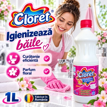 Înălbitor Parfumat Floral Cloret – pentru Rufe Albe și Igienizarea Băii, 1 L - Img 2