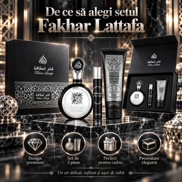 Lattafa Set Cadou Fakhar Men + + Shower Gel – Apă de parfum 100 ML + 12 ML, bărbați - Img 7