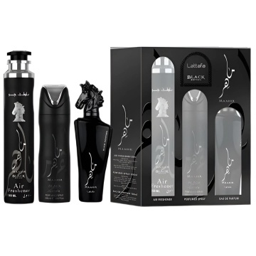 Lattafa Set cadou Maahir Black Spray + Spray + Air Freshener – Apă de parfum 100 ml + 200 ml, bărbați - Img 7