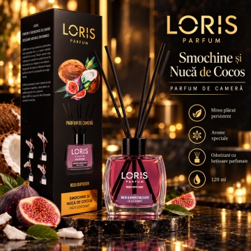 Loris Parfum Smochine & Nucă de Cocos 120 ml – Odorizant de Cameră cu Bețișoare Parfumate - Img 4
