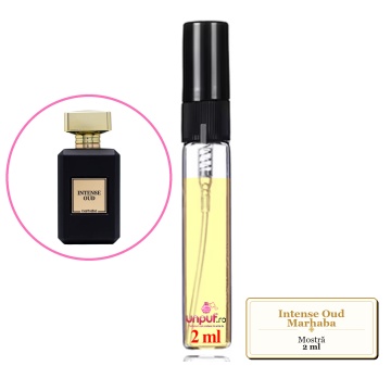 Mostra fiola din Intense Oud Marhaba, decant sticla cu pulverizator
