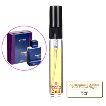 Mostra fiola din Parfumul Al Haramain Amber Oud Dubai Night, decant sticla cu pulverizator
