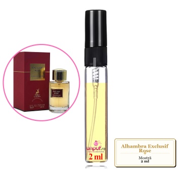 Mostra fiola din Parfumul Alhambra Exclusif Rose, decant sticla cu pulverizator