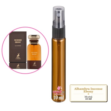 Mostra fiola din Parfumul Alhambra Incense Ebony, decant sticla cu pulverizator