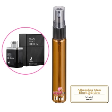 Mostra fiola din Parfumul Alhambra Man Black Edition, decant sticla cu pulverizator