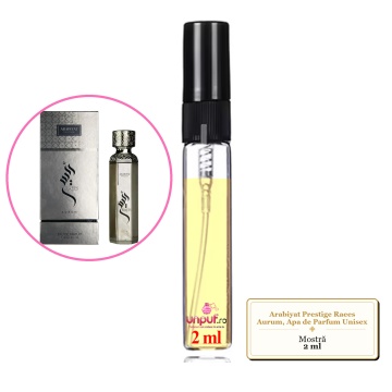 Mostra fiola din Parfumul Arabiyat Prestige Raees Aurum, Apa de Parfum Unisex, decant sticla cu pulverizator - Img 4
