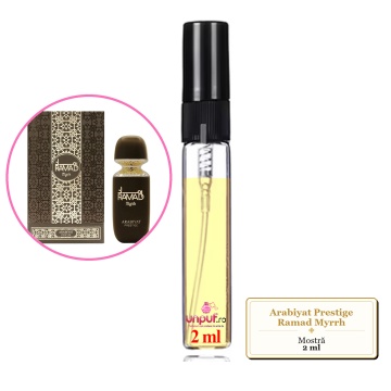 Mostra fiola din Parfumul Arabiyat Prestige Ramad Myrrh, decant sticla cu pulverizator - Img 2