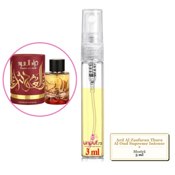 Mostra fiola din Parfumul Ard Al Zaafaran Thara Al Oud Supreme Intense, decant sticla cu pulverizator - Img 3