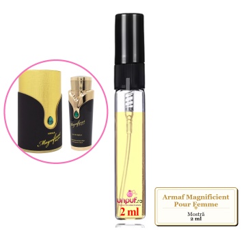 Mostra fiola din Parfumul Armaf Magnificient Pour Femme, decant sticla cu pulverizator