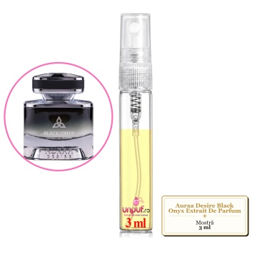 Mostra fiola din Parfumul Auraa Desire Black Onyx Extrait De Parfum, decant sticla cu pulverizator