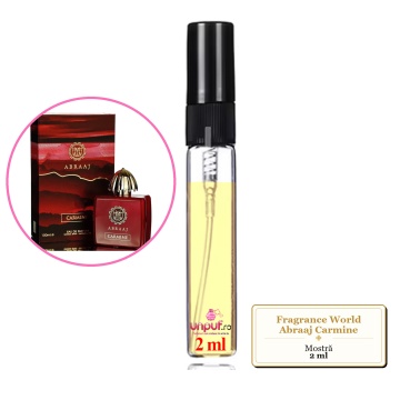 Mostra fiola din Parfumul Fragrance World Abraaj Carmine, decant sticla cu pulverizator