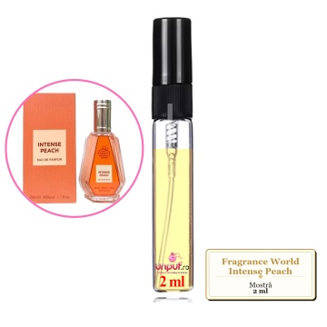 Mostra fiola din Parfumul Fragrance World Intense Peach, decant sticla cu pulverizator - Img 2