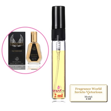Mostra fiola din Parfumul Fragrance World Invicto Victorious, decant sticla cu pulverizator - Img 2