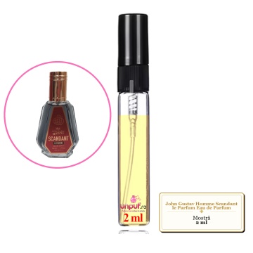 Mostra fiola din Parfumul Fragrance World John Gustav Homme Scandant le Parfum Eau de Parfum, decant sticla cu pulverizator