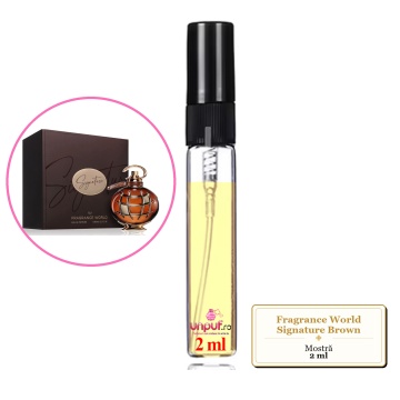 Mostra fiola din Parfumul Fragrance World Signature Brown, decant sticla cu pulverizator - Img 1