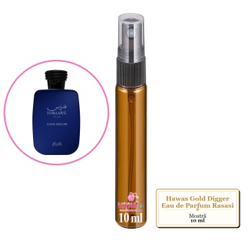 Mostra fiola din Parfumul Hawas Gold Digger Eau de Parfum Rasasi , decant sticla cu pulverizator