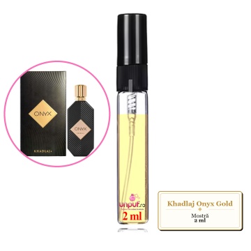 Mostra fiola din Parfumul Khadlaj Onyx Gold, decant sticla cu pulverizator