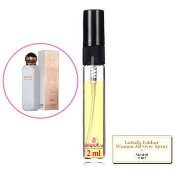 Mostra fiola din Parfumul Lattafa Fakhar Women All Over Spray, decant sticla cu pulverizator