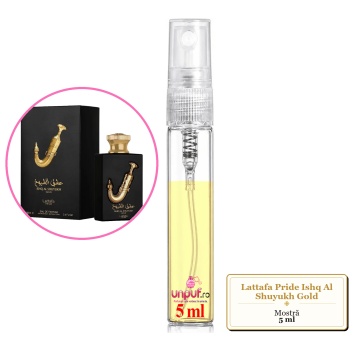 Mostra fiola din Parfumul Lattafa Pride Ishq Al Shuyukh Gold, decant sticla cu pulverizator - Img 4