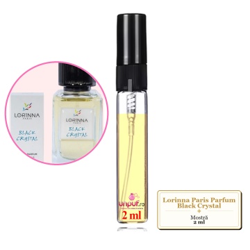 Mostra fiola din Parfumul Lorinna Paris Black Crystal, decant sticla cu pulverizator