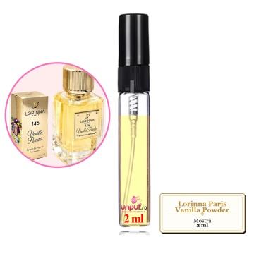 Mostra fiola din Parfumul Lorinna Paris Vanilla Powder, decant sticla cu pulverizator