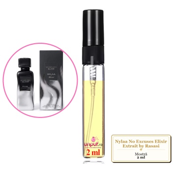 Mostra fiola din Parfumul Nylaa No Excuses Elixir Extrait by Rasasi, decant sticla cu pulverizator - Img 2