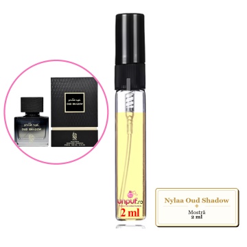 Mostra fiola din Parfumul Nylaa Oud Shadow, decant sticla cu pulverizator