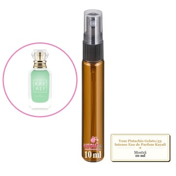 Mostra fiola din Parfumul Yum Pistachio Gelato/33 Intense Eau de Parfum Kayali , decant sticla cu pulverizator