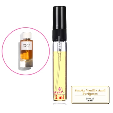 Mostra fiola din Smoky Vanilla Amd Perfumes, decant sticla cu pulverizator