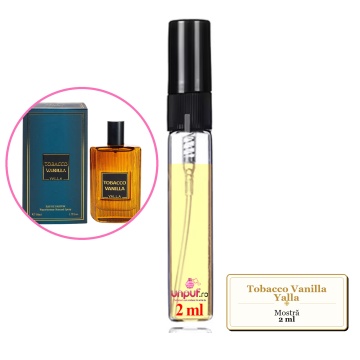 Mostra fiola din Tobacco Vanilla Yalla, decant sticla cu pulverizator