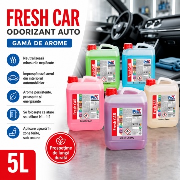 Odorizant auto PRO X Fresh CAR Black Cherry, aromă intensă de cireașă coaptă, neutralizare mirosuri neplăcute, parfum persistent pentru interior auto, 5 L, 4x Stickere - Img 3